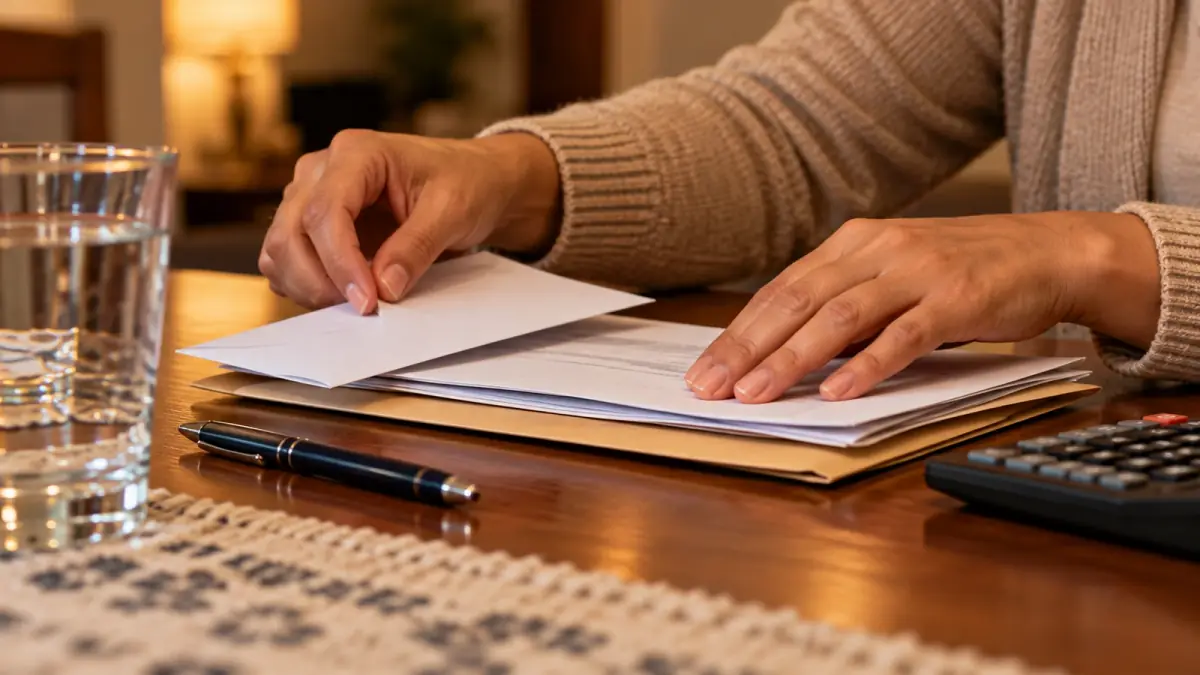 Two women reviewing recruitment fee paperwork together at a desk.