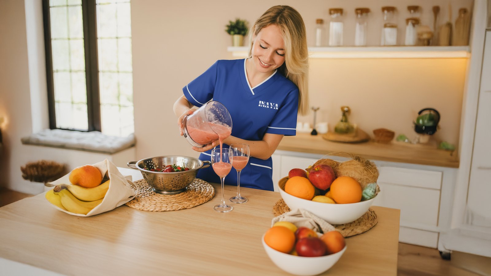Mixing ingredients at a kitchen counter