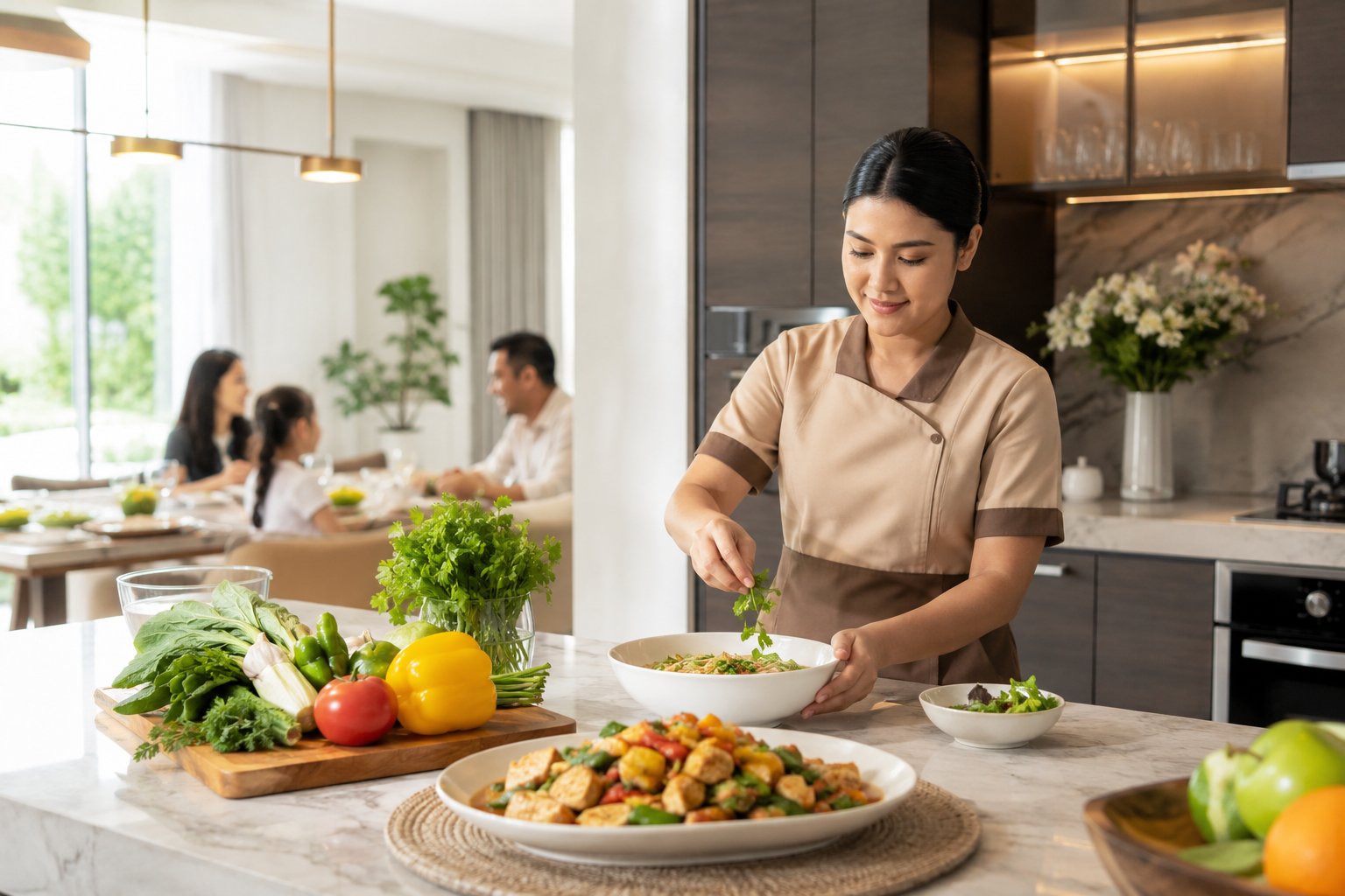 Preparing a meal with vegetables in a kitchen