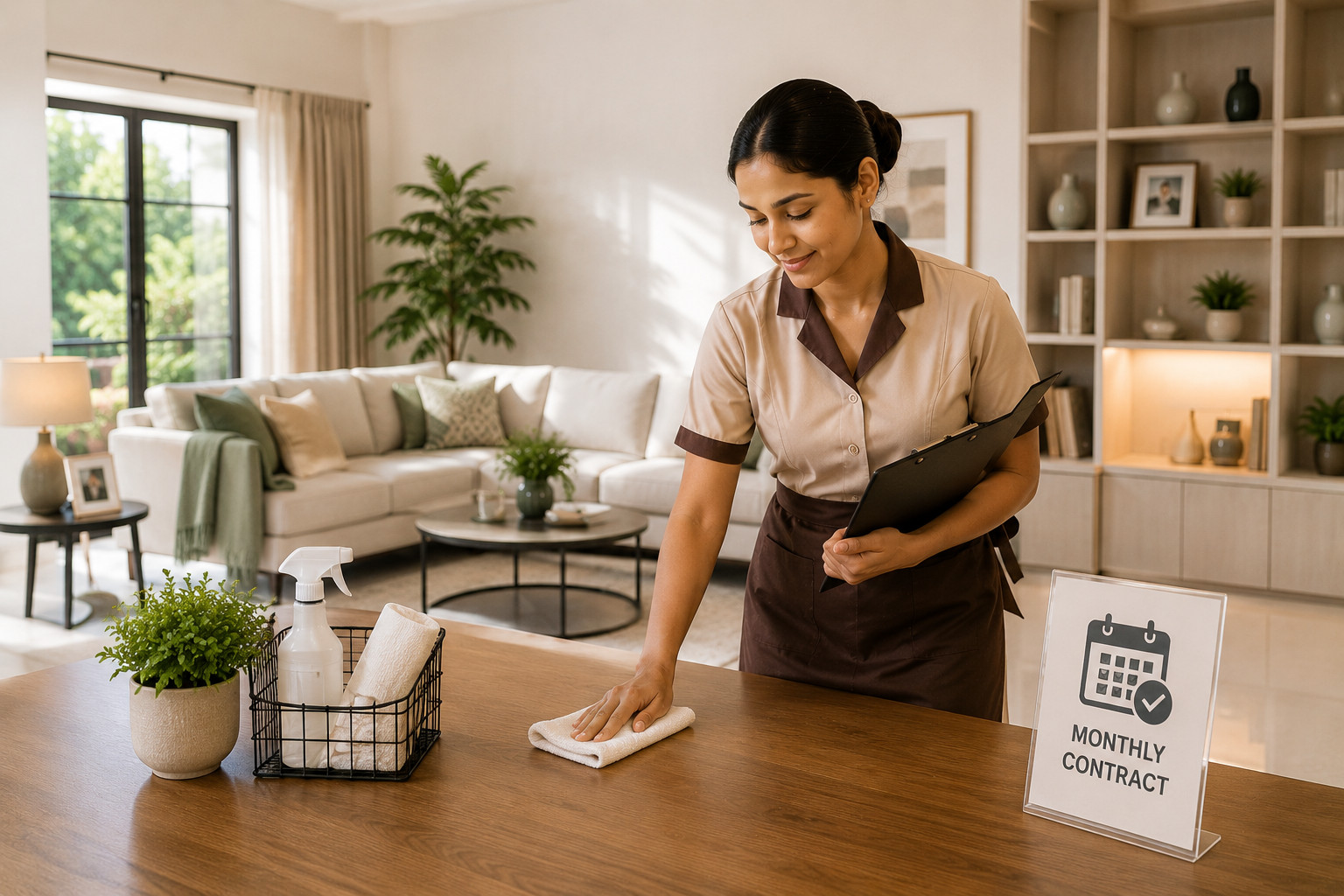 Home cleaning with a monthly-contract calendar graphic
