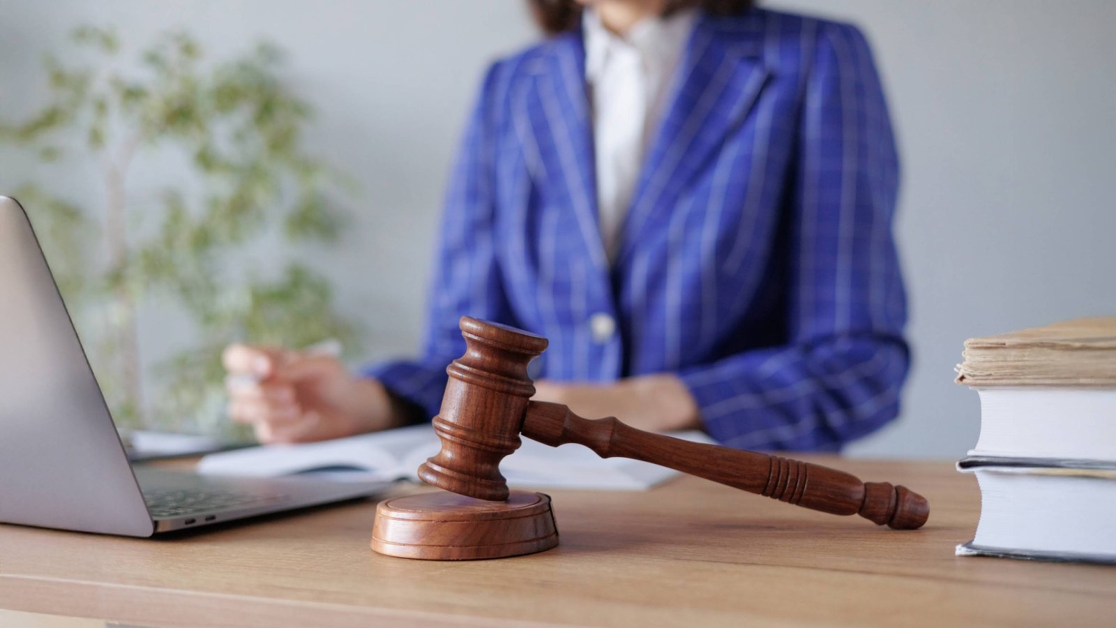 Gavel, desk and documents