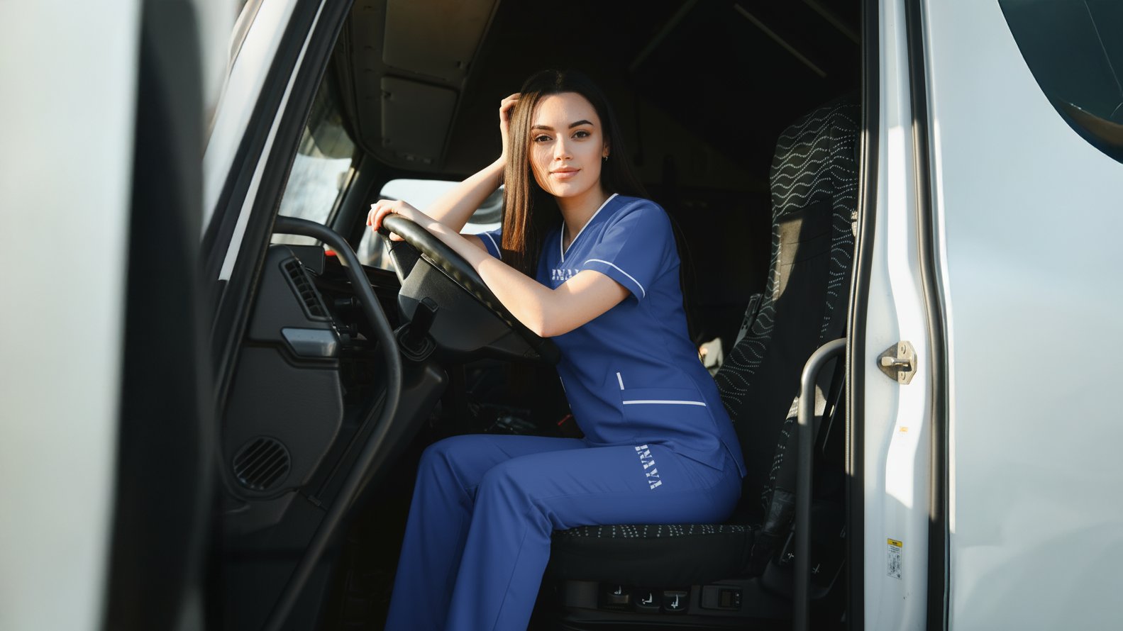 INAYA uniform at a vehicle steering wheel