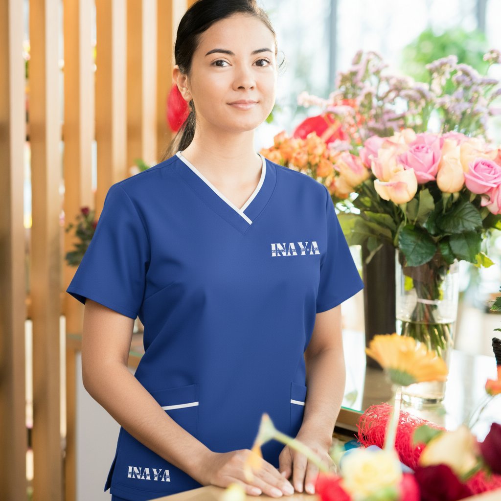 INAYA uniform portrait beside flowers