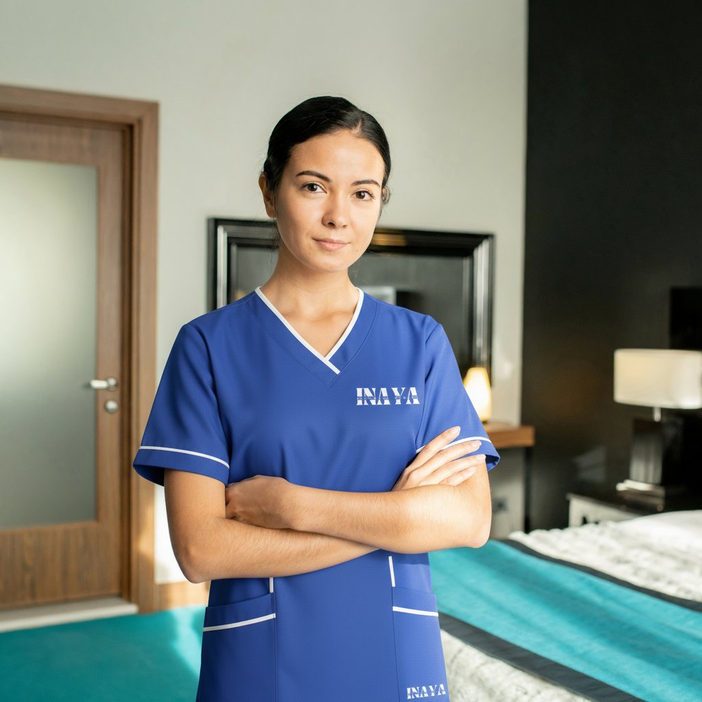 INAYA uniform portrait beside a bed