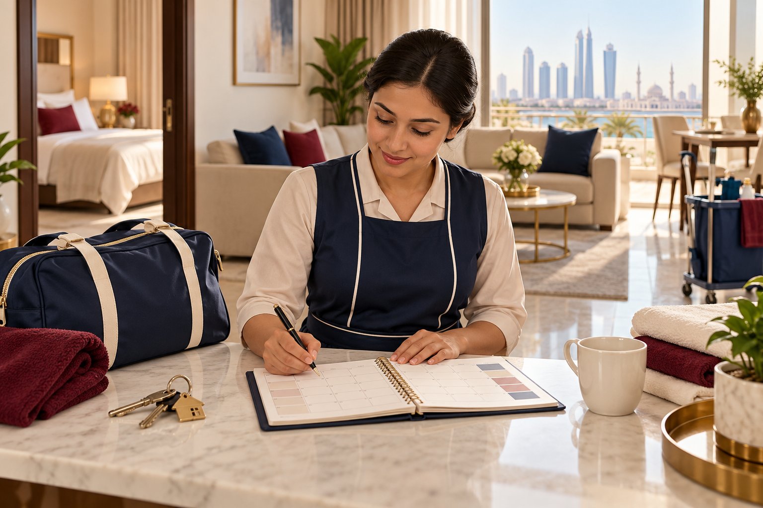 Writing a household task plan at a table