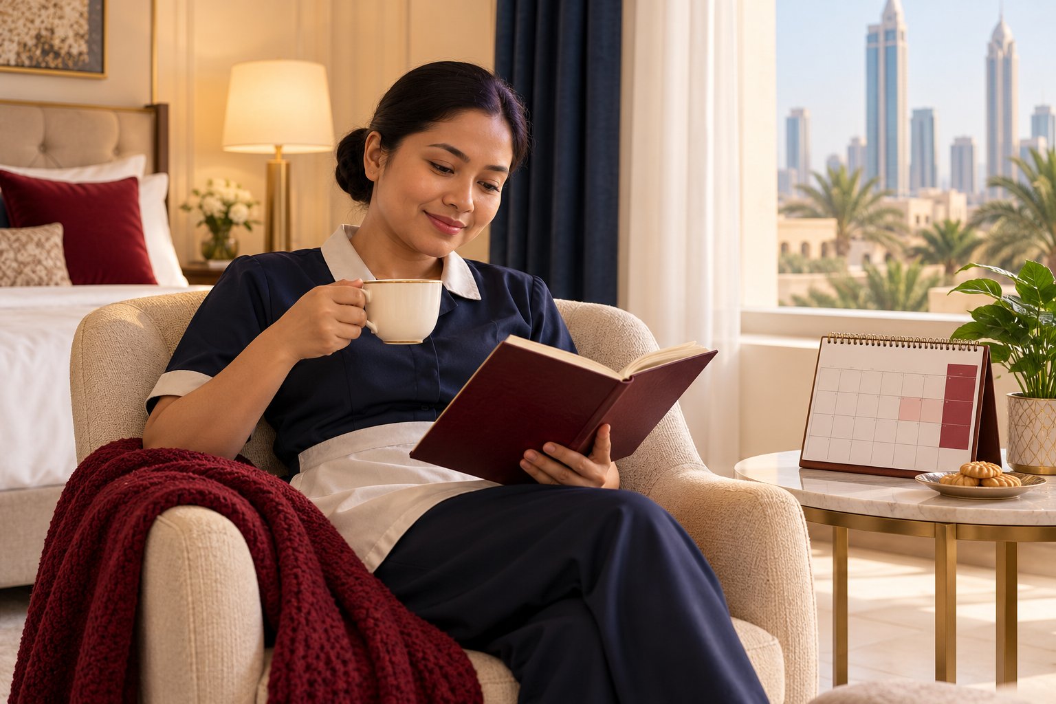 INAYA uniform with a notebook and cup