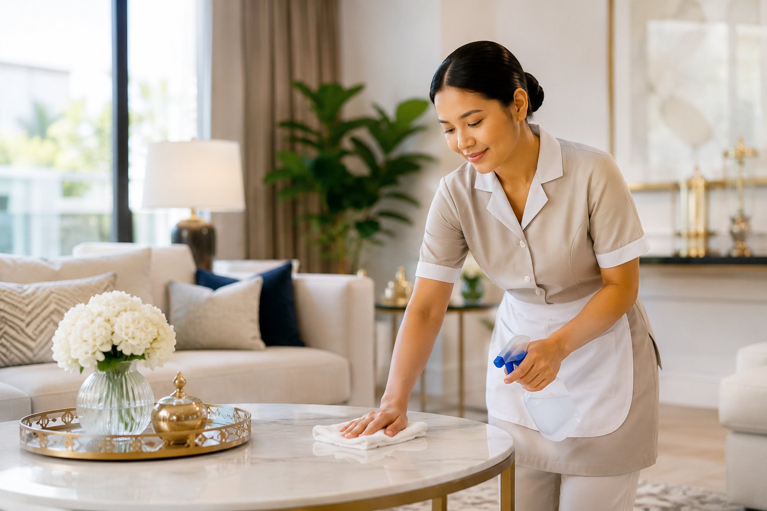 Wiping a living-room table