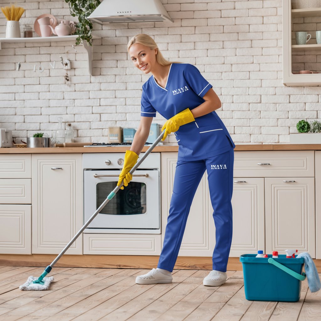 Mopping a kitchen floor