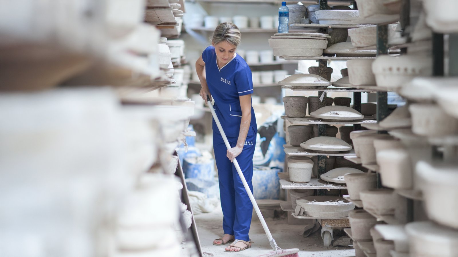 Floor care in a storage and shelving area