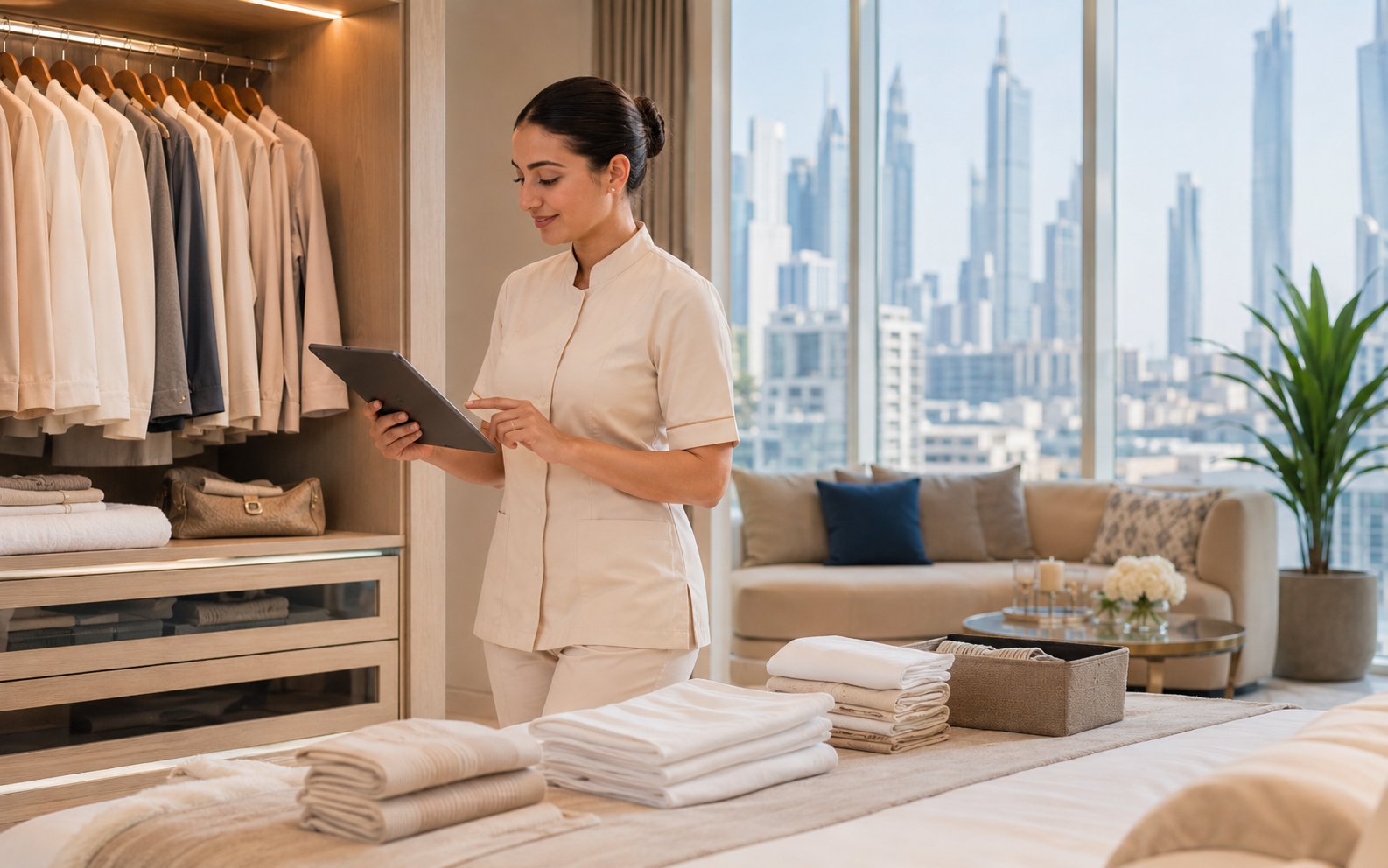 Planning wardrobe and linen organisation with a tablet
