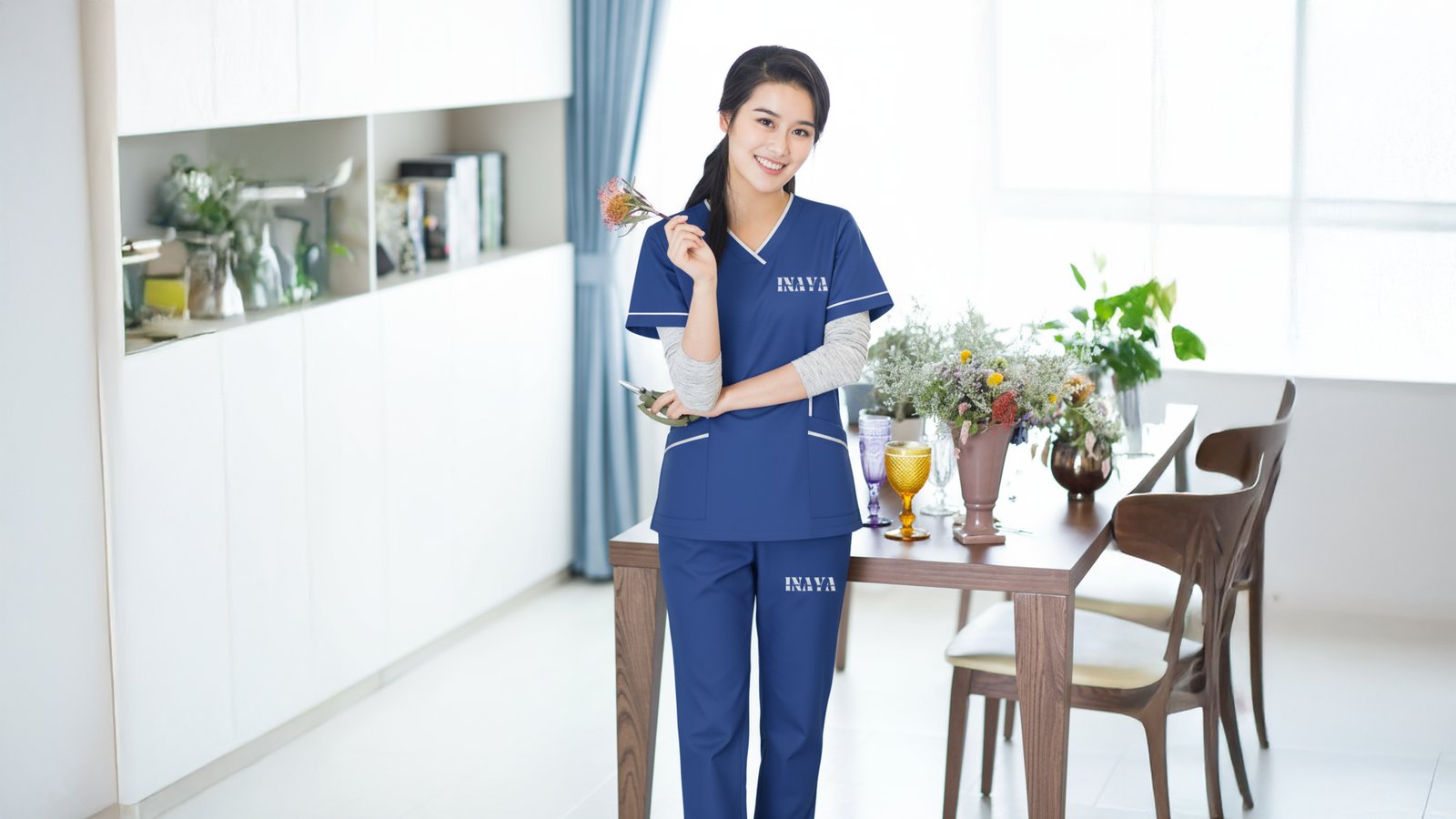 INAYA uniform beside a household dining area