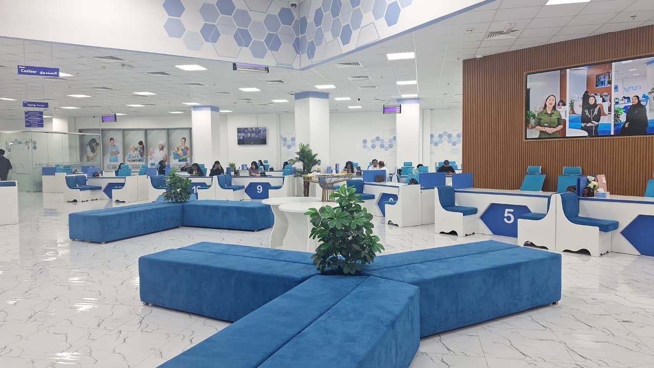 INAYA Ajman blue waiting benches and service counters