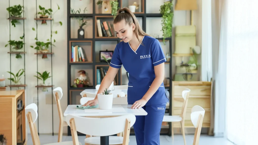Maid cleaning dishes at Ajman apartment